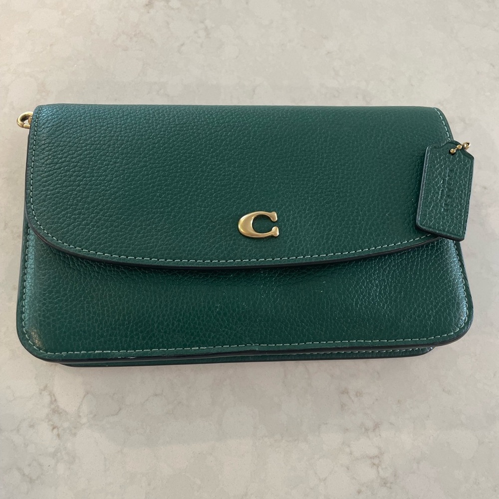 COACH Green Leather Crossbody Clutch Purse